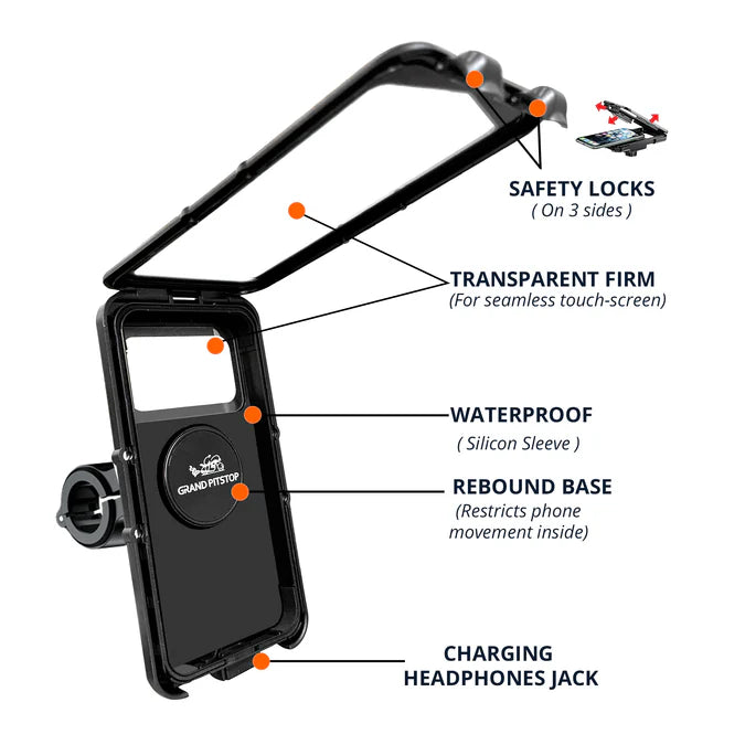 GrandPitstop Handlebar Mount Fully Waterproof Bike / Motorcycle / Scooter Mobile Phone Holder Mount without charger