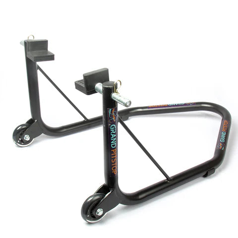 Non-Dismantlable Rear Paddock Stand With Skate Wheels (upto 350 kg) - Black