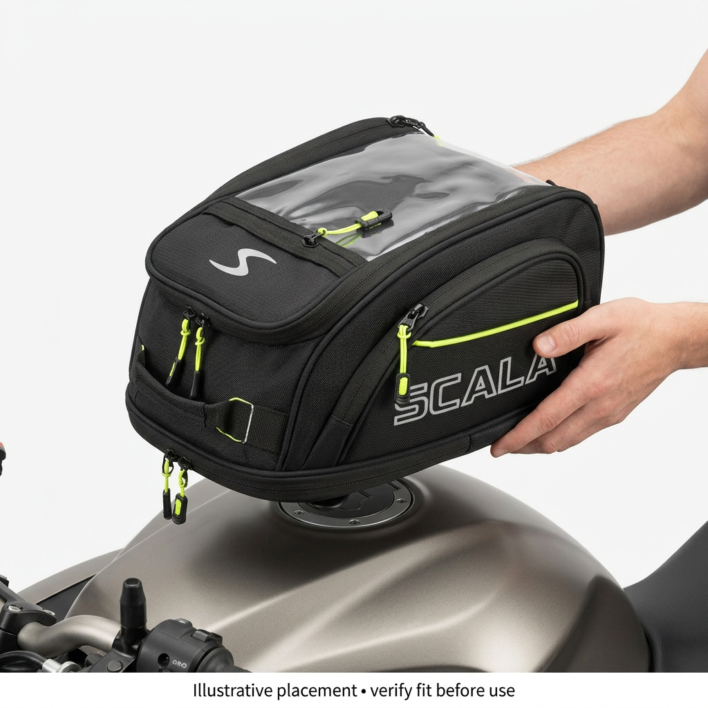 Illustrative tank bag placement