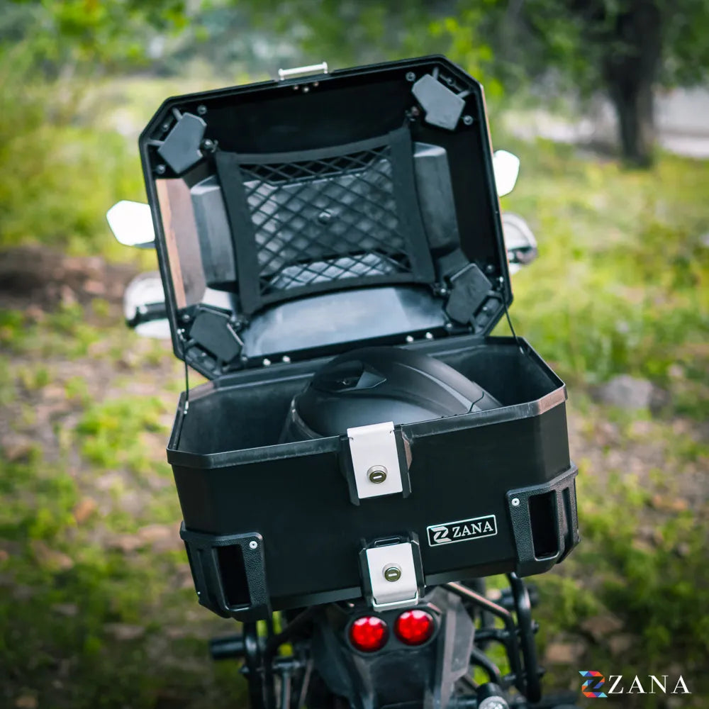 ZANA-UNIVERSAL TOP BOX PLASTIC ( 50ltr ) BLACK WITH BACK REST CUSHION