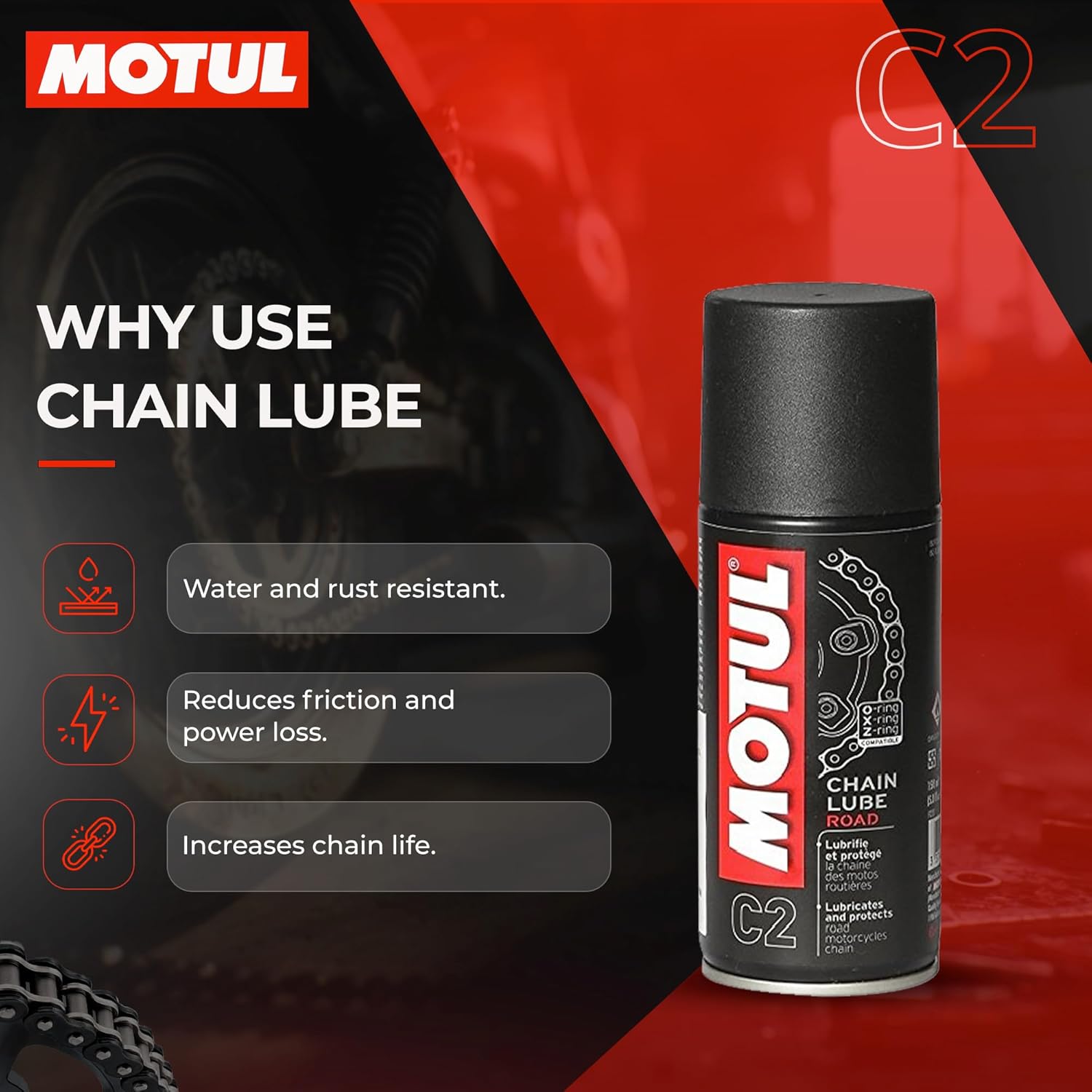 Motul Chain Clean (C1) and Chain Lube (C2) Kit - 150 ml each