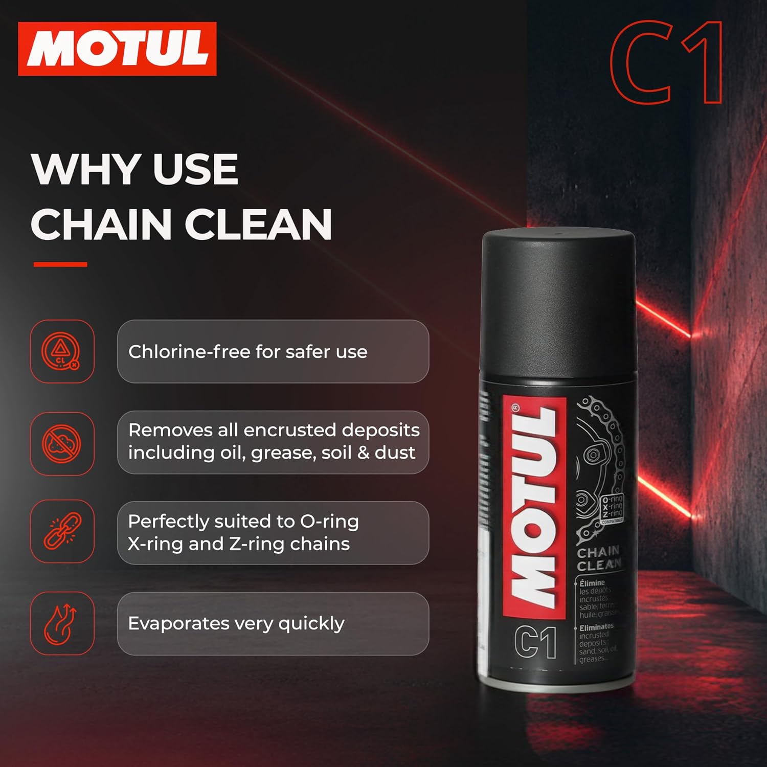 Motul Chain Clean (C1) and Chain Lube (C2) Kit - 150 ml each