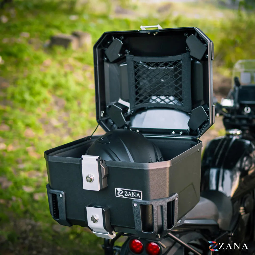 ZANA-UNIVERSAL TOP BOX PLASTIC ( 50ltr ) BLACK WITH BACK REST CUSHION