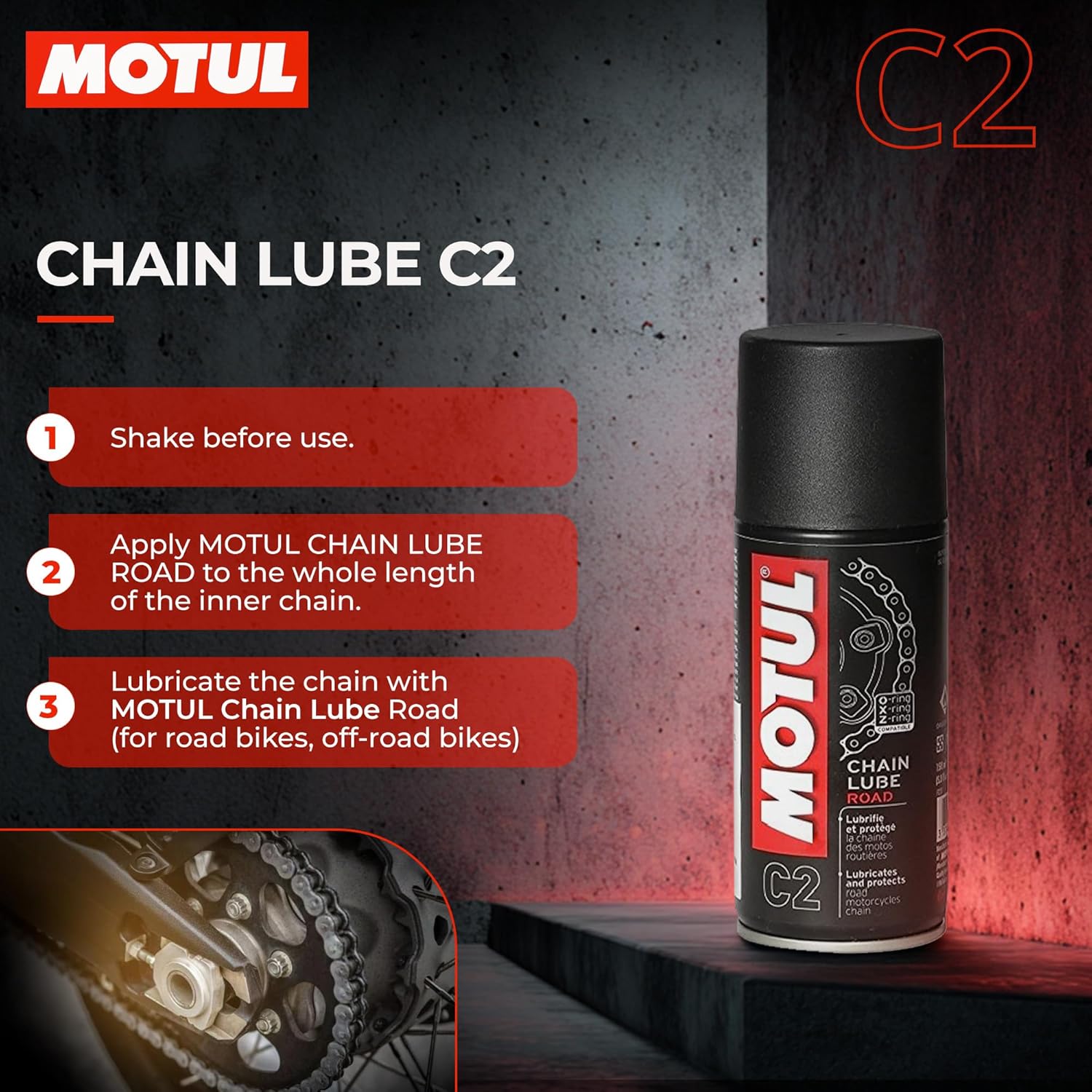 Motul Chain Clean (C1) and Chain Lube (C2) Kit - 150 ml each
