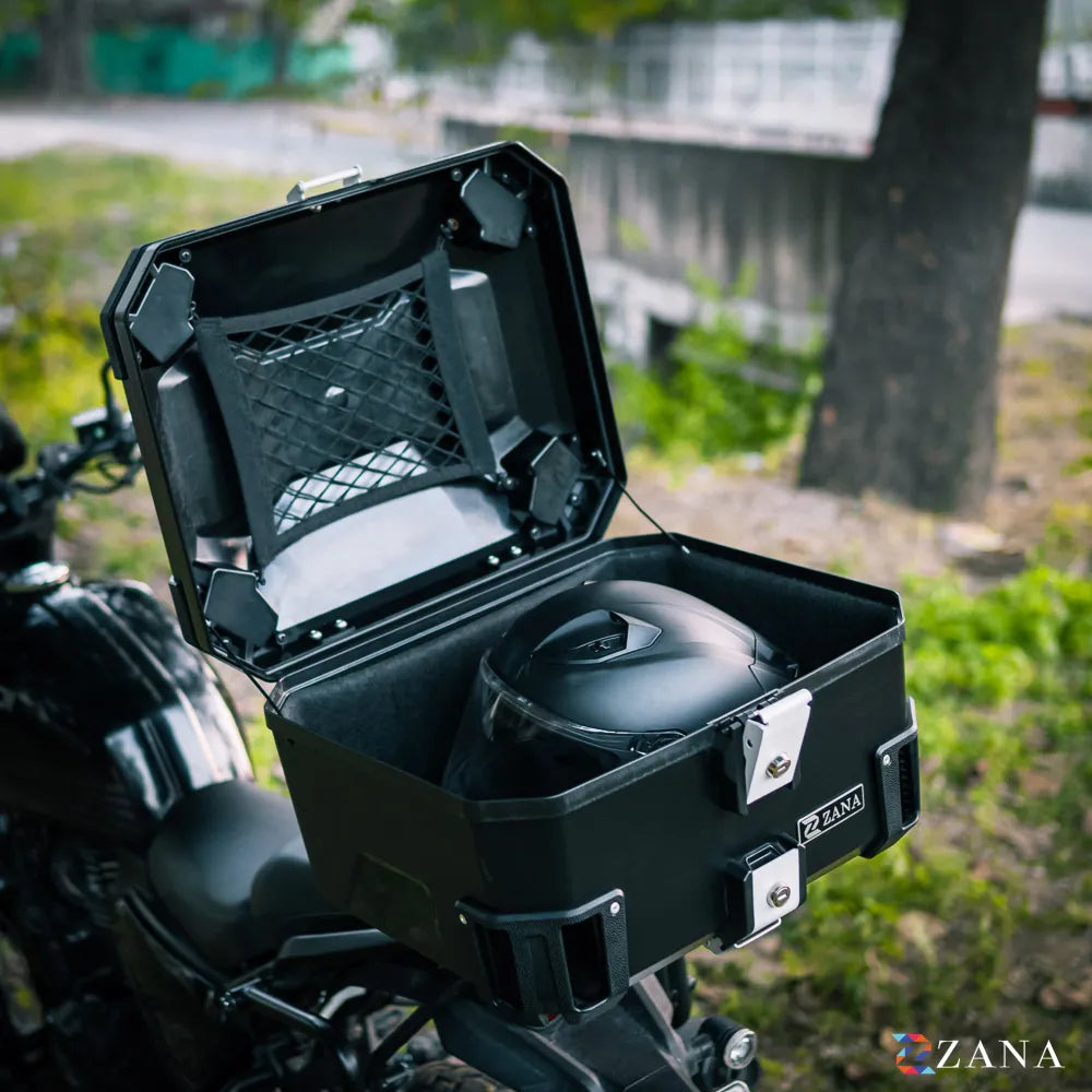 ZANA-UNIVERSAL TOP BOX PLASTIC ( 50ltr ) BLACK WITH BACK REST CUSHION